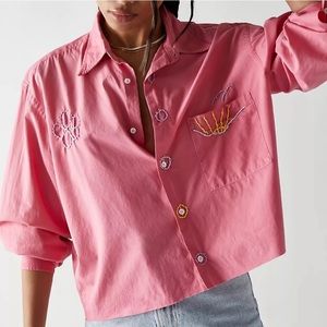 Free People Pink Embroidered Blouse